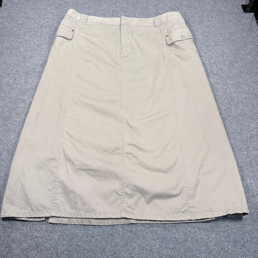 Eddie Bauer Womens Khaki Cotton Twill Midi A-Line Utility Skirt Size 20